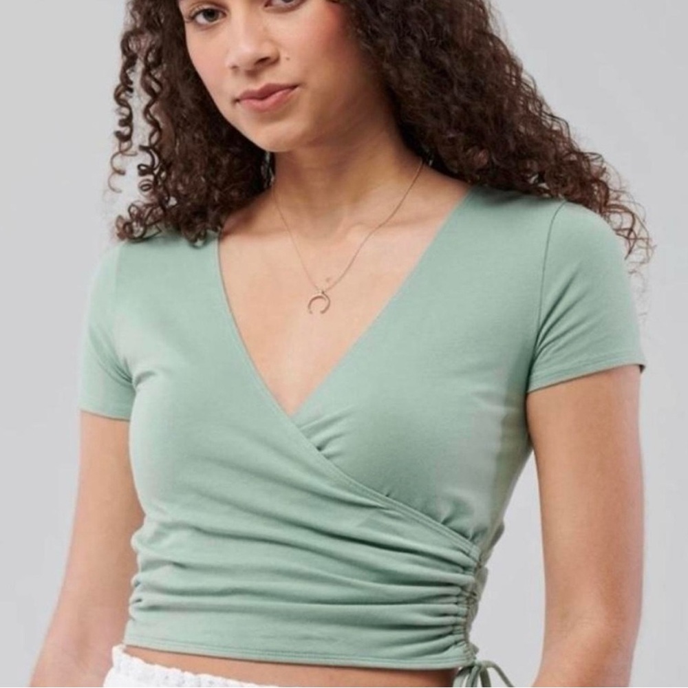 Hollister Light Green Women’s Adjustable Cinch Wrap Top with Tie Side